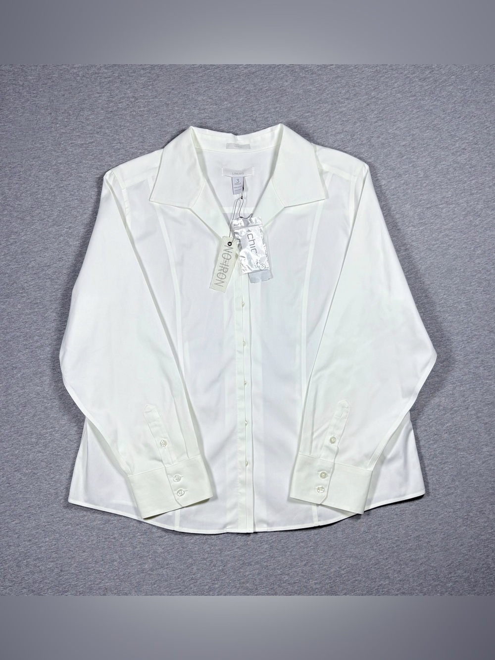 Chico's No Iron Button Down Lynette Blouse Size 3 XL White Effortless Cotton NWT